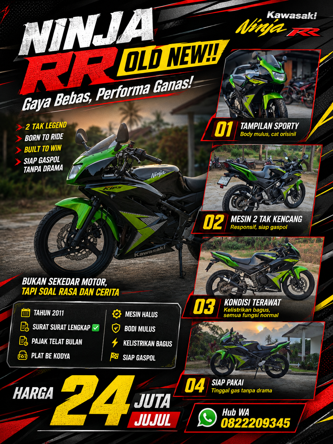 Kawasaki Ninja RR 2011 motor sport siap pakai